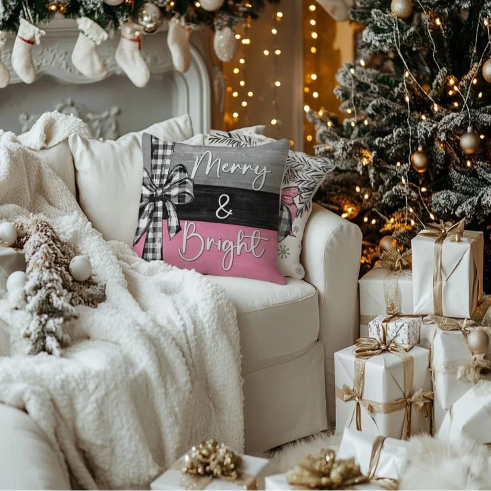 Festive Holiday Throw Pillow Covers Set - Pink, Black, & White Super Cute NEW 💕🩷